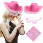 Western Cowboy plastikust m&uuml;tsikomplekt sisaldab 1 m&uuml;tsi, 1 Paisley bandana, 1 paari s&uuml;damestiilis klaase t&auml;iskasvanute peoks