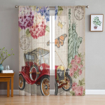New Yorki vintage plakat l&auml;bipaistev kardin elutuppa magamistuppa voile kardinad akna jaoks organza kardinad peo t&uuml;llkardinad 135W x 114H(cm)