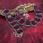 Ka&scaron;miiri Punane Rubiin 925 Sterlingh&otilde;be Kaelakee ja K&auml;ev&otilde;ru Ehtekomplekt K&auml;sitsi Valmistatud Ehted, Armas V&auml;&auml;riskivi Reguleeritava Keti Ehtekomplekt Talle Adjustable With 8"-18" punane