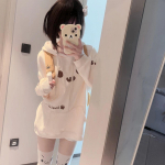 Y2k Aesthetic Kawaii Cat Print Hoodies Harajuku n&ouml;&ouml;riga dressipluusid Grunge taskud Naiste top Jaapani Sudaderas Para L aprikoosi