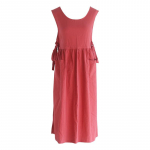 Naiste puuvillane p&otilde;ll vabaaja &uuml;hev&auml;rviline k&ouml;&ouml;k retro kleit varrukateta taskuga koduaed One Size punane