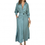 S&uuml;giskevadine naiste kleit &otilde;hukese v&ouml;&ouml;kohaga, pikkade varrukatega, poolitatud &auml;&auml;risega puhast v&auml;rvi rev&auml;&auml;riga V-kaelusega s&auml;rk S roosa