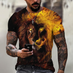 Suvine retro T-s&auml;rk Animal Lion 3D Prindiga Mood l&uuml;hikeste varrukatega &uuml;laosa Elastne Suurem&otilde;&otilde;tmeline riietus Dressipluus Fitness T-s&auml;rk meestele 4XL