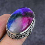 Rainbow Solar Quartz Gemstone Handmade 925 Sterling Silver Gift Ring Size 6 s9m60