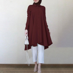 Moslemid riided Naiste kleidid &Uuml;hev&auml;rvilised pikkade varrukatega s&auml;rk vabaaja taskumantel Musulman Dubai moslem Kaftan moslemi pluus rev&auml;&auml;riga Oversize M punane