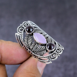 Natural Rose Quartz,Amethyst Gemstone 925 Sterling Silver Jewelry Ring S.10 q5g80