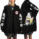 Anime Demon Slayer Mange Zip Up kapuuts Kimetsu No Yaiba Y2k Korea stiilis dressipluus Tanjirou Kamado Nezuko graafiline lukuga jope S
