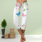 P&uuml;ksid Suvised L&uuml;hikesed Retuusid L&otilde;igatud Skinny P&uuml;ksid Pluss Suurus Leggins Naiste Slim 3D Lille Liblika Prindiga P&uuml;ksid XS valge