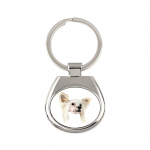 Chinese Crested Dog, Puff - geometric keychain with a photo and the inscription Art-Dog