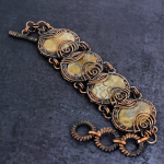 Natural Fossil Coral Gemstone Handmade Copper Wire Wrap Bracelet 7-8 k1u88