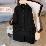 Suures suuruses naiste s&uuml;gis- ja talvine tweed-jope Hepburni stiilis mantel 2XL must