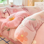 Soe lumehelbe fliis neljaosaline komplekt, kahepoolne fliis paksendatud piima fliis voodilina kolmeosaline komplekt 1.2m bed