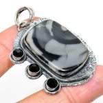 Natural Ocean Fume Agate, Spinel Gemstone 925 Sterling Silver Pendant 2.29 j2p06