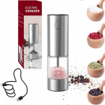 Taaslaetavad soola- ja pipra loksutajad, mida saab t&auml;ita, automaatne pipraveski reguleeritavate j&auml;medustega, roostevaba teras h&otilde;be