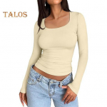 Naiste alumised topid Kaelusega pikkade varrukatega Slim Fit Pullover Topid &Uuml;hev&auml;rvilised K&otilde;rge elastsed Regulaarsel istuvusel mitmek&uuml;lgne pluus L aprikoosi