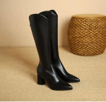 Disainer terava varbaga Naised &Uuml;le p&otilde;lve K&otilde;rged saapad Moodsad Selg T&otilde;mblukud Pikad Saapad Paksud k&otilde;rged kontsad S&uuml;gistalvised naistejalatsid 35