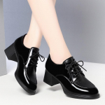 mood Briti stiilis pitsitud veisenahast lakknahast mustad kingad k&otilde;rged kontsad 2024. aasta s&uuml;gismood Elegantsed naiste paksud kontsad pendelr&auml;ndel 37(Foot23.5cm)