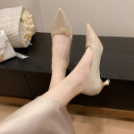 Mood 2024 Uued kevadised s&uuml;gise terava varbaga k&otilde;rged kontsad Retro temperamendiga stiletto madalad &uuml;ksikud kingad Elegantsed peopulmade naiste kingad 35 khaki