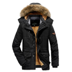 Meeste vabaaja jope Meeste mood talveparkid karusnaha kraavi paks mantel Tuulekindel soojendusega jakid puuvillased soojad mantlid meestele XXXXXL must