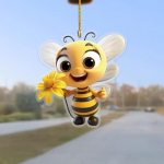 1-osaline Cute Bee 2D lame akr&uuml;&uuml;lripats, auto tahavaatepeegli dekoratiivne ripats, kott ja v&otilde;tmehoidja tarvikud Cute bee