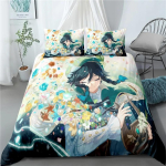 Genshin Impact voodipesu komplekt M&auml;ng 3D Prinditud voodipesu tekk Pehme tekikottide komplektid Kodutekstiil Queen King Size T&uuml;drukule Lastetoa sisustus AU Single 140x210cm gray