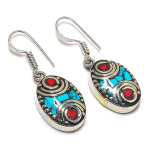 Natural Tibetan Turquoise, Coral Gemstone Handmade Jewelry Earring 1.46 i2s85