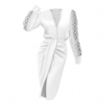 Bodycon Kleit Elegent Beauty Daami Kleit V-kaelusega korsettkleit Kerge m&auml;hisega pidulik mini auklik pits 2XL valge