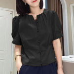 VONDA Naiste suvised &uuml;mara kaelaga l&uuml;hikeste varrukatega pluusid must