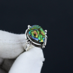 Looduslik abaloonikarbist reguleeritav 925 sterlingh&otilde;bedast s&otilde;rmus - Sobib USA suurustele 6 kuni 10 - K&auml;sitsi valmistatud boho ehted naistele ja meestele, Valentinip&auml;eva kingitused Adjustable roheline