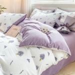 Lilla Lilleline Lavendel Tekikotikomplekt 3-osaline Botaaniline Metslille Voodipesukomplekt Pehme P&ouml;&ouml;ratav Tekikott Padjap&uuml;&uuml;riga Single 150x200cm