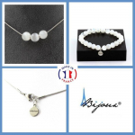 Pierres et Min&eacute;raux. Parure Bracelet Collier 3 perles Selenite du Maroc 8 mm. Chaine en Taille personnalisable.