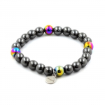 Pierres et Min&eacute;raux. Bracelet Perles H&eacute;matite + H&eacute;matite multicolore 8 mm. Fabriqu&eacute; en France.