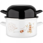 Marmite &agrave; moule BAUMALU 20 cm - D&eacute;cor phares - Couvercle noir - Blanc valge