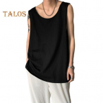 Meeste vest varrukateta &uuml;mmargune kaelus, &uuml;hev&auml;rviline vest, vaba istuv vabaaja spordip&uuml;ksid, t&auml;navar&otilde;ivad, igap&auml;evane kandmine L valge