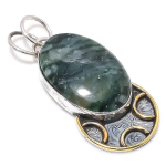 Green Aventurine 925 Sterling Silver Gift Two Tone Pendant 2.17 i6v02