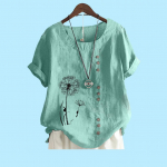 Naiste mood l&uuml;hikeste varrukatega Laidese puuvillane linane pluus Suvine ja s&uuml;gise mood Lilletr&uuml;kiga lahtine T-s&auml;rk S pruun