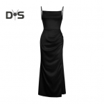 Naiste satiinist kehakleit, spagetid, rihmaga k&uuml;lgmine, pikk kleit, kaelus, seksikas klubi midikleidid &otilde;htusteks s&uuml;nnip&auml;evadeks pulmadeks S roosa