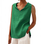 Naiste puuvillasest ja linasest &uuml;hev&auml;rviline V-kaelusega vaba rev&auml;&auml;riga varrukateta &uuml;lemine vest S must