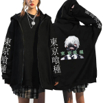 Jaapani anime Kaneki Ken Tokyo Ghoul T&otilde;mblukuga kapuutsid Meeste Kawaii Manga Graafilised multikad jakid T&auml;navar&otilde;ivad Pusad Unisex kapuutsiga mantlid Topid S