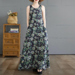 Varrukateta Plus size puuvillane vintage lilleline uus kleit naistele vaba vaba pikk suvekleit M