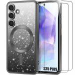 Coque et 2 verres tremp&eacute;s pour samsung galaxy s25 plus (s25+), avec cercle magn&eacute;tique protection cam&eacute;ra - noir