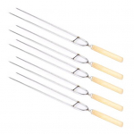 Roostevabast terasest grillvardad kaheharulised BBQ vardad 36 cm matkamiseks grillkahvlid puidust k&auml;epidemega kana krevettide kebabide jaoks 20PCS