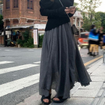 Naiste kahekihiline linane maksiseelik, plisseeritud vintage Boho Maxi pikk vabaaja puuvillane rannaseeliku kleit 95cm hall