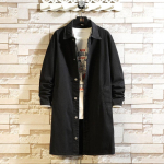 Kevadine meeste teksajakk Meeste lai keskmise pikkusega teksa vabaaja mantel Mehelik allakeeratava kraega trenchcoat Korea mood &uuml;ler&otilde;ivad XXXXXL must