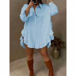 Naiste mood vabaaja kevads&uuml;gise &uuml;hev&auml;rvilise tr&uuml;kiga pikkade varrukatega POLO kaelusega pluusid ja s&auml;rgid S