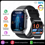 2025 Uus AMOLED nutikell ET585 Mehed EKG Vere koostise tervise j&auml;lgimine Bluetooth k&otilde;ne Naised Spordi fitnessi j&auml;lgija Nutikell Black Silicone Belt