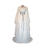 Halloweeni renessansiaegne n&otilde;iakost&uuml;&uuml;m naistele, gooti viktoriaanlik kleit, pikk kellukakujuline varrukas, keskaegne kost&uuml;&uuml;m Halloweeni cosplay-peoks L valge