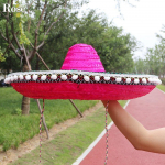 Mehhiko stiilis &otilde;lgk&uuml;barad Lai &auml;&auml;r V&auml;rvilised Mehed Naised Suvine V&auml;litingimustes P&auml;ikesek&uuml;bar Suur suurus Lahe Raffia Sombrero Halloweeni peoks Heleroosa