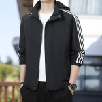 Uus Jakk Meeste S&uuml;gis Kapuutsiga Kolme Triibuga Jakk Jakk Vabaaja Trenchcoat Noorte Mood &Uuml;lemine Trendikas 5XL must