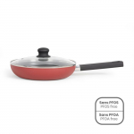 Sauteuse - LIVOO - MEP153N - 26 cm - Antiadh&eacute;sif sans PFOA ni PFOS - Poign&eacute;e silicone - Tous feux dont induction - rouge punane